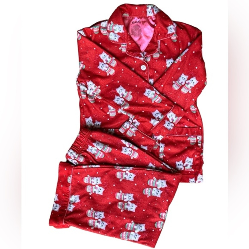 Nick & Nora Vintage Girls Pajama Set 6/6X kitten mitten pattern flame resistant